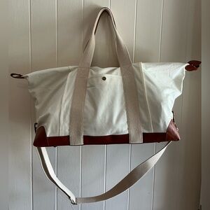 Rare Natural Color Mark and Graham XLarge Canvas and Leather Weekender Tote Bag